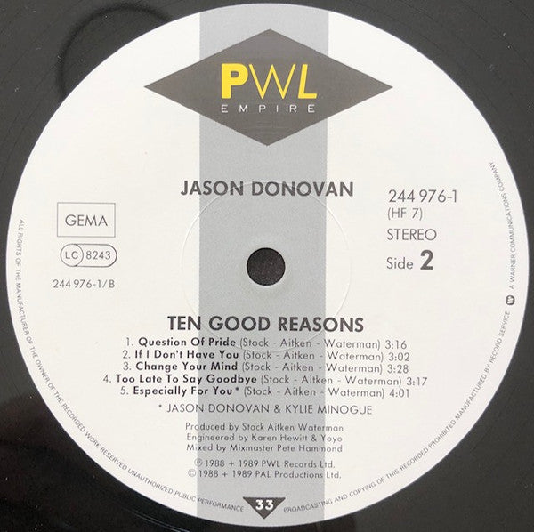 Jason Donovan : Ten Good Reasons (LP, Album)