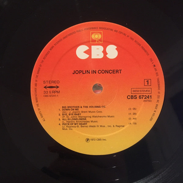 Janis Joplin : Joplin In Concert (2xLP, Album, RE, NO )