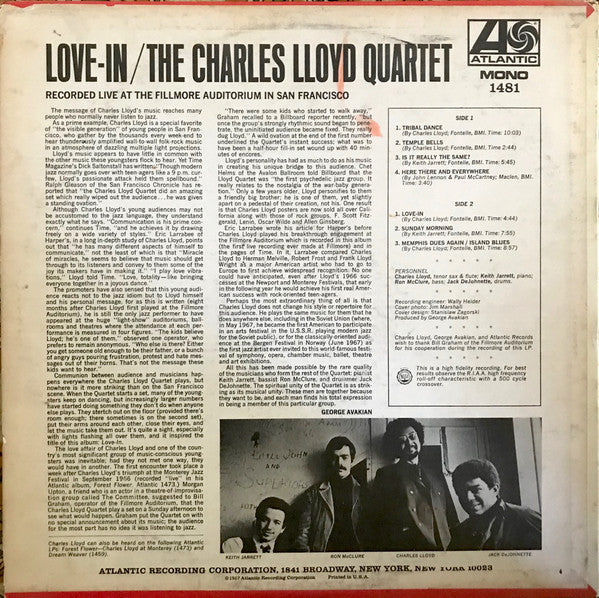 The Charles Lloyd Quartet : Love-In (LP, Album, Mono, Ter)