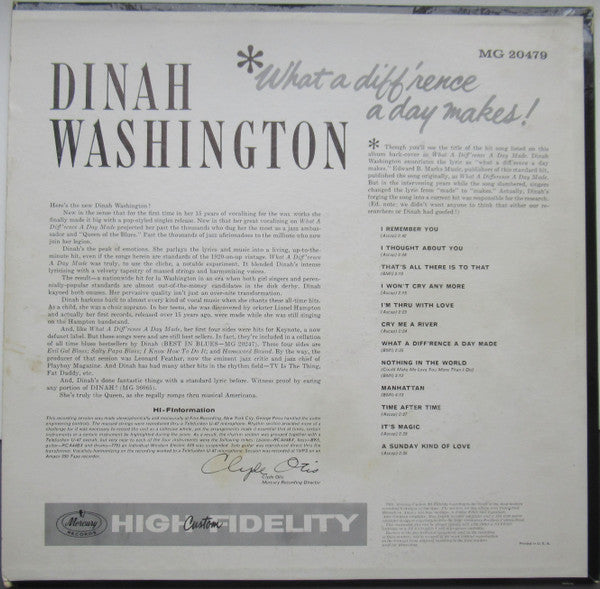 Dinah Washington : What A Diff'rence A Day Makes! (LP, Album, Mono)
