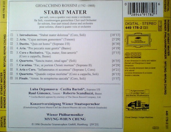 Gioacchino Rossini, Luba Orgonasova, Cecilia Bartoli, Raul Gimenez, Roberto Scandiuzzi, Konzertvereinigung Wiener Staatsopernchor, Wiener Philharmoniker, Myung-Whun Chung : Stabat Mater (CD)