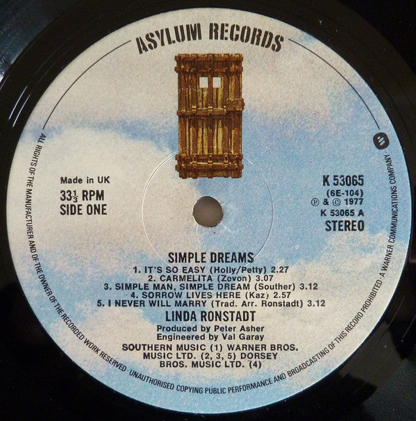 Linda Ronstadt : Simple Dreams (LP, Album, Gat)