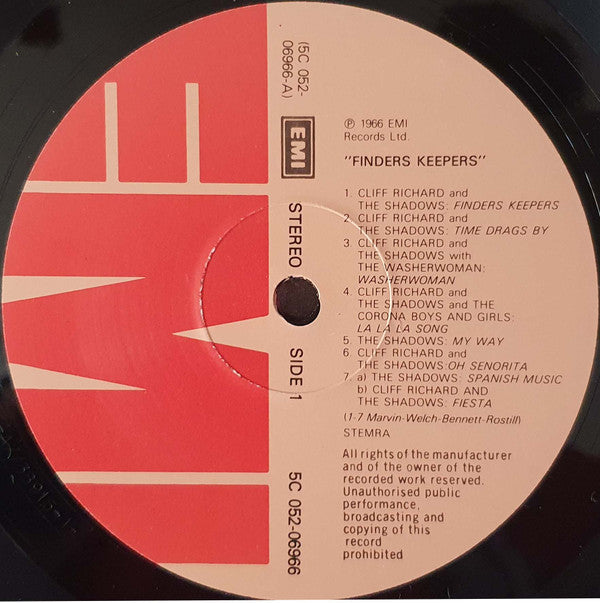 Cliff Richard & The Shadows : Finders Keepers (LP, Album, RE)