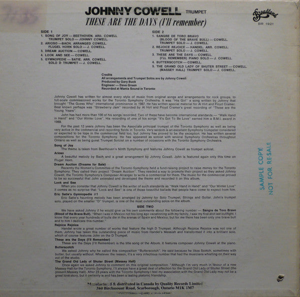 Johnny Cowell : These Are The Days (I'll Remember) (LP)