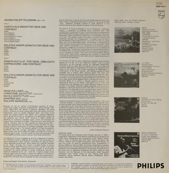 Georg Philipp Telemann, Heinz Holliger : Works For Oboe (LP)