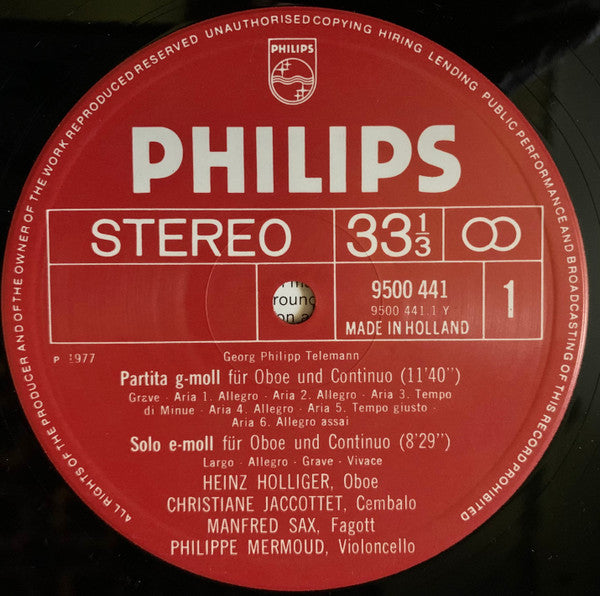 Georg Philipp Telemann, Heinz Holliger : Works For Oboe (LP)