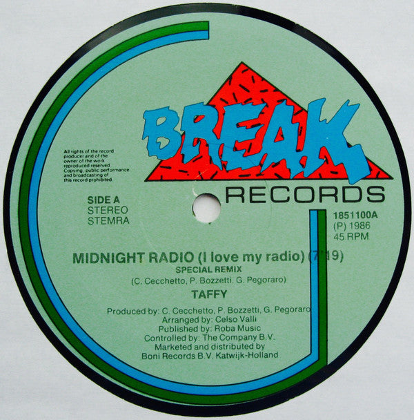 Taffy : I Love My Radio (Midnight Radio) (12", Maxi)
