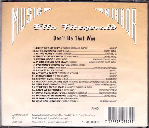 Ella Fitzgerald : Don't Be That Way (CD, Comp)