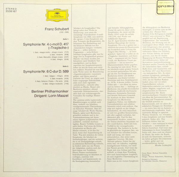 Franz Schubert – Berliner Philharmoniker, Lorin Maazel : Symphonie Nr.4 "Die Tragische" / Symphonie Nr.6 (LP, Comp)