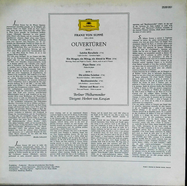 Franz von Suppé - Berliner Philharmoniker, Herbert von Karajan : Ouvertüren - Leichte Kavallerie·Pique Dame·Die Schöne Galathée·Dichter Und Bauer U.A. (LP)