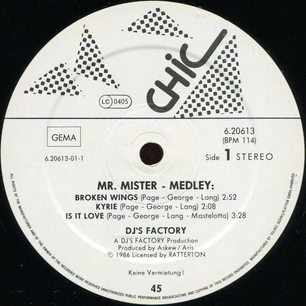 DJ's Factory : Mr. Mister Medley (12", Maxi)