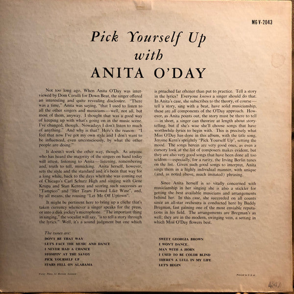 Anita O'Day : Pick Yourself Up (LP, Album, Mono, RE)