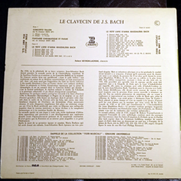 Johann Sebastian Bach - Robert Veyron-Lacroix : Le Clavecin De J.S. Bach (LP, RE)