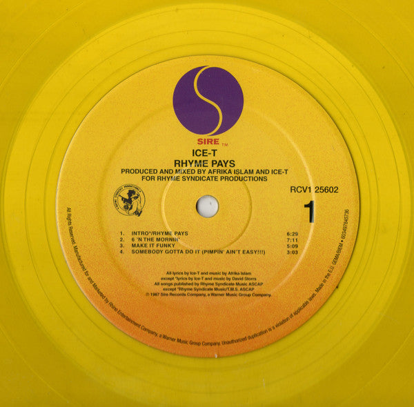 Ice-T : Rhyme Pays (LP, Album, RSD, RE, RP, Yel)