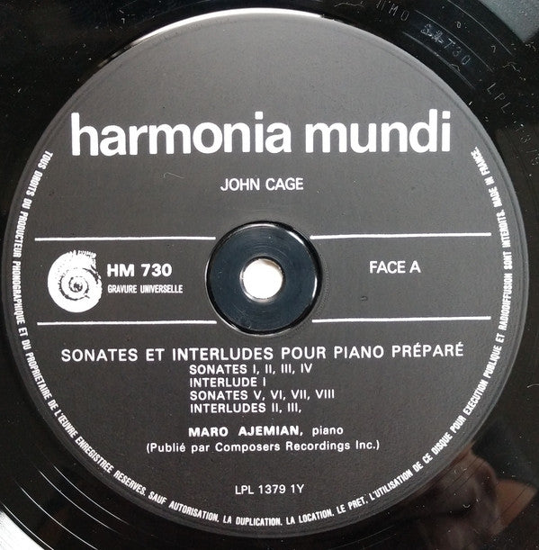 John Cage, Maro Ajemian : Sonates Et Interludes Pour Piano Préparé = Sonatas And Interludes For Prepared Piano (LP, RE, Tit)