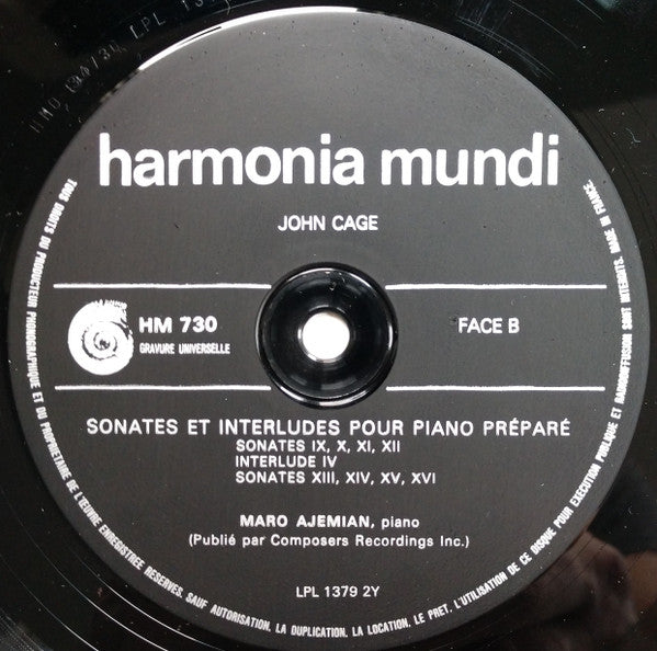 John Cage, Maro Ajemian : Sonates Et Interludes Pour Piano Préparé = Sonatas And Interludes For Prepared Piano (LP, RE, Tit)