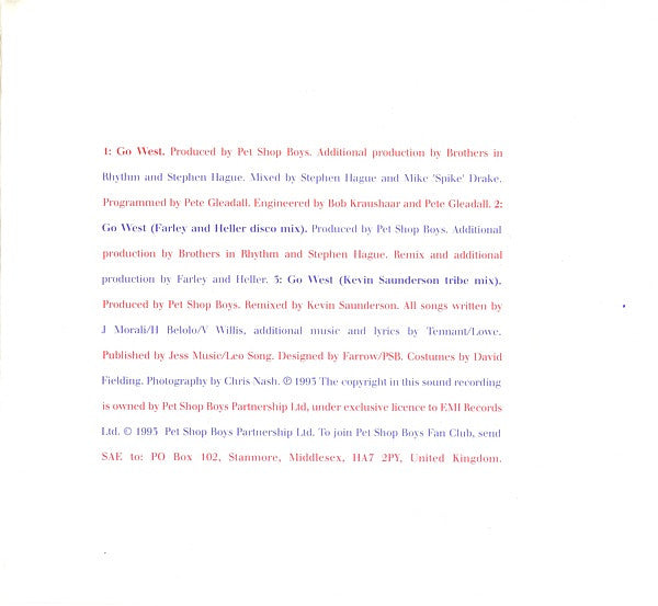Pet Shop Boys : Go West (CD, Single)