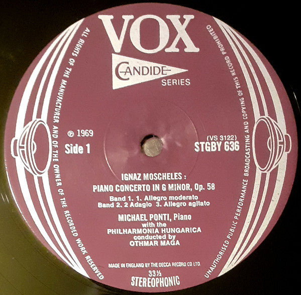 Ignaz Moscheles - Michael Ponti, Philharmonia Hungarica, Othmar F. M. Mága : Piano Concerto, Op. 58 / Etudes, Op. 70 Nos. 5, 9, 12, 13, 14, 24 / Etudes, Op. 95 Nos. 2, 4, 6, 9 (LP, Album)