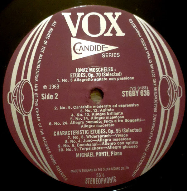 Ignaz Moscheles - Michael Ponti, Philharmonia Hungarica, Othmar F. M. Mága : Piano Concerto, Op. 58 / Etudes, Op. 70 Nos. 5, 9, 12, 13, 14, 24 / Etudes, Op. 95 Nos. 2, 4, 6, 9 (LP, Album)