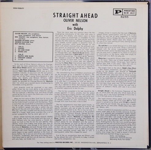 Oliver Nelson With Eric Dolphy : Straight Ahead (LP, Album, Mono)