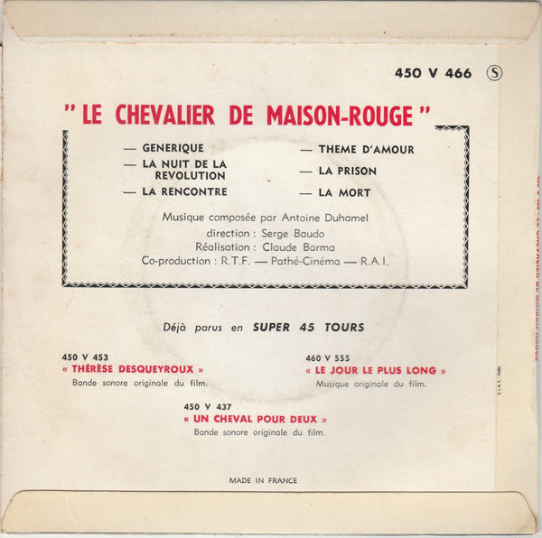 Antoine Duhamel : Le Chevalier De Maison Rouge (7", EP)