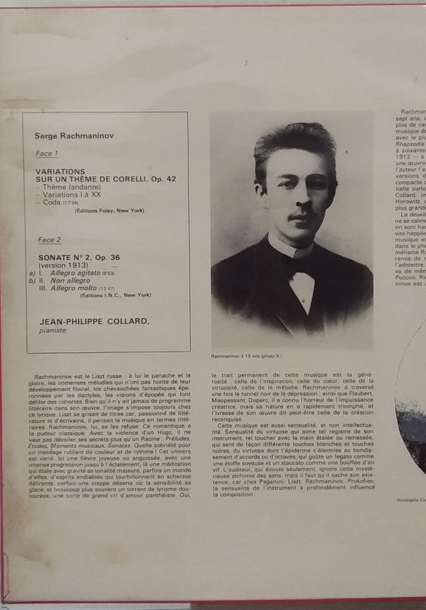 Jean Philippe Collard*, Rachmaninov* : Sonate N°2 / Variations Sur Un Theme De Corelli (LP)