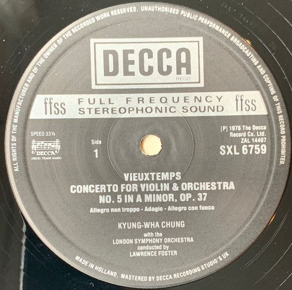 Kyung-Wha Chung, Saint-Saëns*, Vieuxtemps*, London Symphony Orchestra, Lawrence Foster : Saint-Saëns Violin Concerto No.3, Vieuxtemps Violin Concerto No.5 (LP, Album)