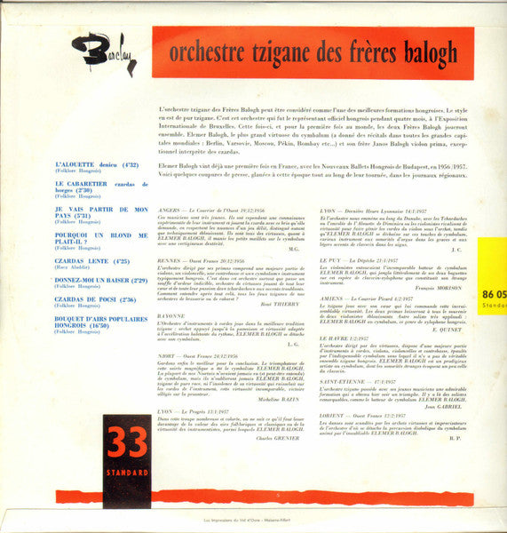 Orchestre Tzigane Des Frères Balogh : Orchestre Tzigane Des Frères Balogh (LP, Mono)