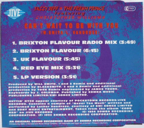 DJ Jazzy Jeff & The Fresh Prince : Can't Wait To Be With You (CD, Maxi)
