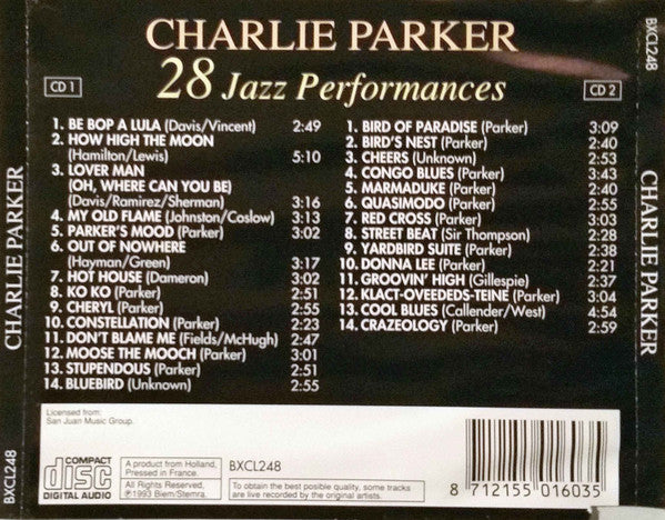 Charlie Parker : 28 Jazz Performances (2xCD, Comp)