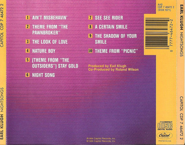 Earl Klugh : Nightsongs (CD, Album, RE, DAD)