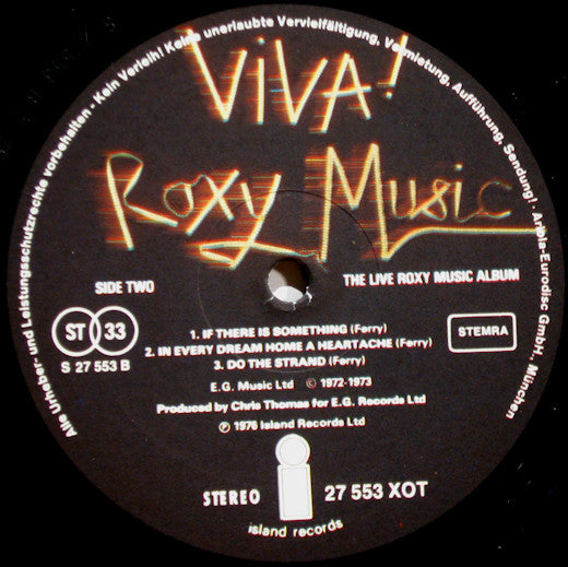 Roxy Music : Viva! Roxy Music - The Live Roxy Music Album (LP, Album, Gat)