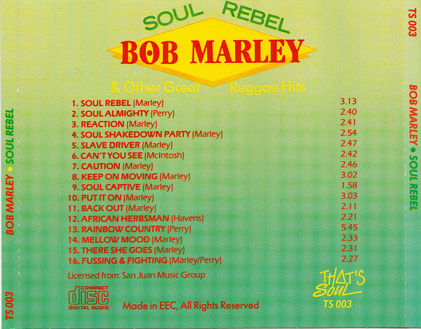 Bob Marley : Soul Rebel & Other Great Reggae Hits (CD, Comp)