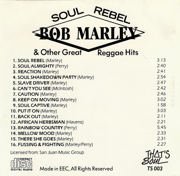 Bob Marley : Soul Rebel & Other Great Reggae Hits (CD, Comp)