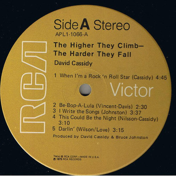 David Cassidy : The Higher They Climb -  The Harder They Fall (LP, Album, Ind)