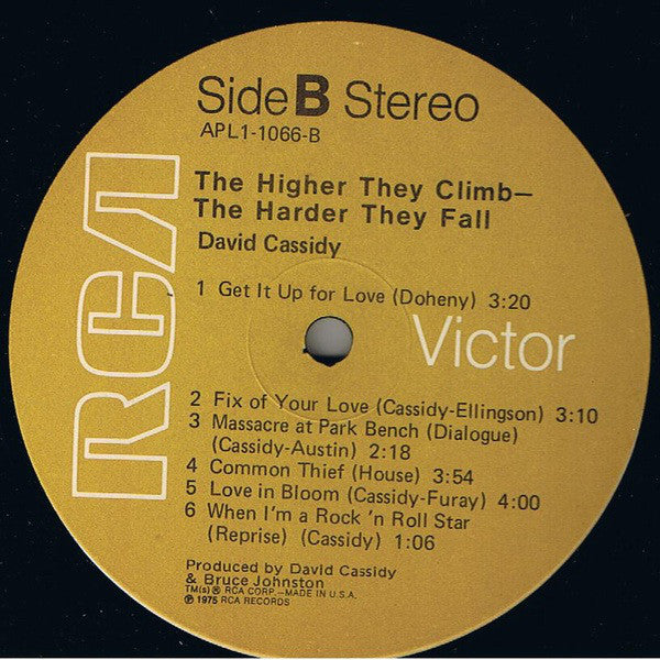 David Cassidy : The Higher They Climb -  The Harder They Fall (LP, Album, Ind)