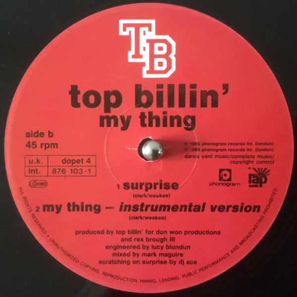Top Billin'* : My Thing (12", Single)