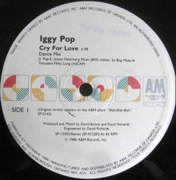 Iggy Pop : Cry For Love (12", Maxi)