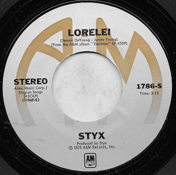 Styx : Lorelei / Midnight Ride (7", Single, Styrene, Mon)