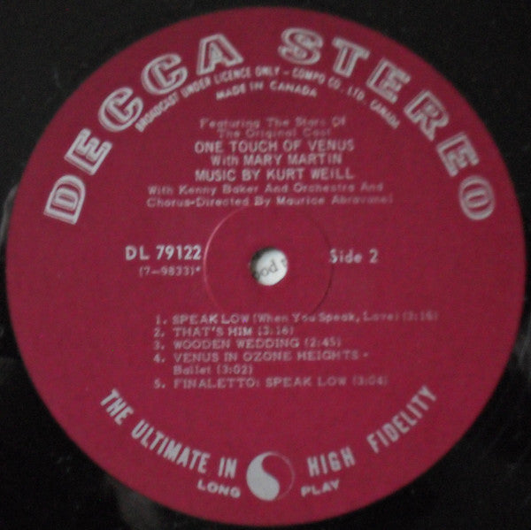 Mary Martin With Kenny Baker (2) : One Touch Of Venus: Featuring The Stars Of The Original Cast (LP, Album)