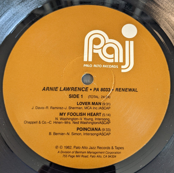 Arnie Lawrence : Renewal (LP, Album)