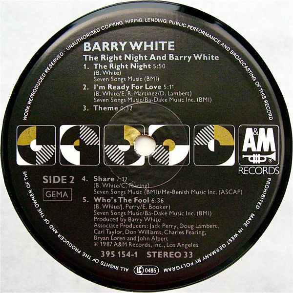 Barry White : The Right Night & Barry White (LP, Album)