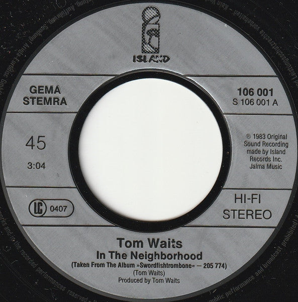 Tom Waits : In The Neighborhood (7", Single)