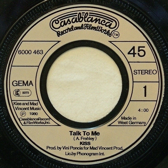 Kiss : Talk To Me (7", Single)