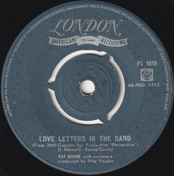 Pat Boone With Orchestra Conducted By Billy Vaughn* : Love Letters In The Sand / Bernardine (7", Single, 3-P)