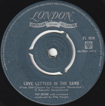 Pat Boone With Orchestra Conducted By Billy Vaughn* : Love Letters In The Sand / Bernardine (7", Single, 3-P)