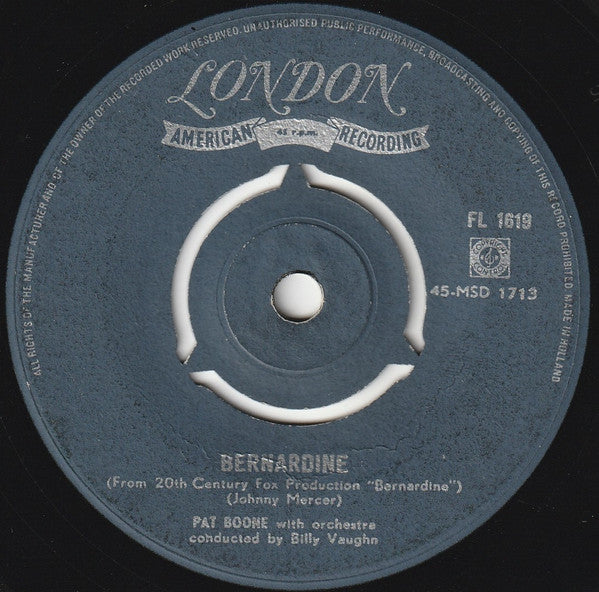 Pat Boone With Orchestra Conducted By Billy Vaughn* : Love Letters In The Sand / Bernardine (7", Single, 3-P)