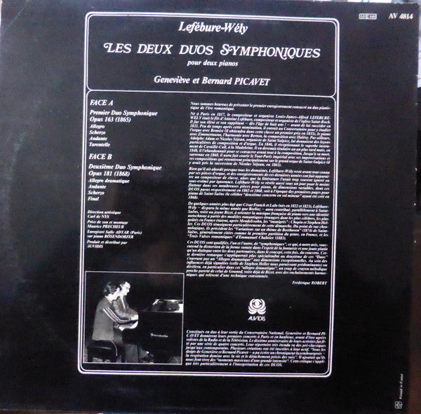 Louis J.A. Lefébure-Wely / Geneviève Picavet et Bernard Picavet : Les Deux Duos Symphoniques Pour Deux Pianos (LP, Album)