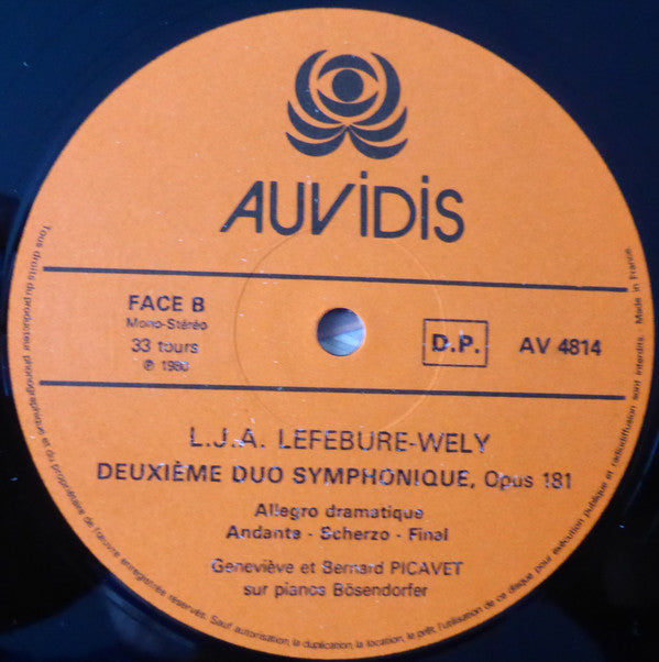 Louis J.A. Lefébure-Wely / Geneviève Picavet et Bernard Picavet : Les Deux Duos Symphoniques Pour Deux Pianos (LP, Album)