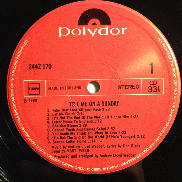 Marti Webb : Tell Me On A Sunday (LP, Album)